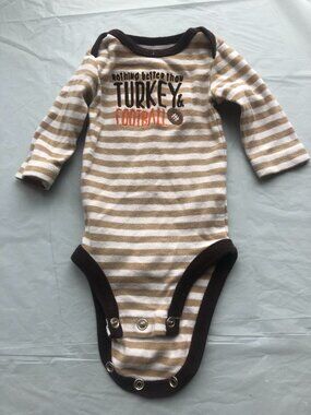 Newborn Carter's Just One You Turkey & Football Onesie; Light brown/white stripe